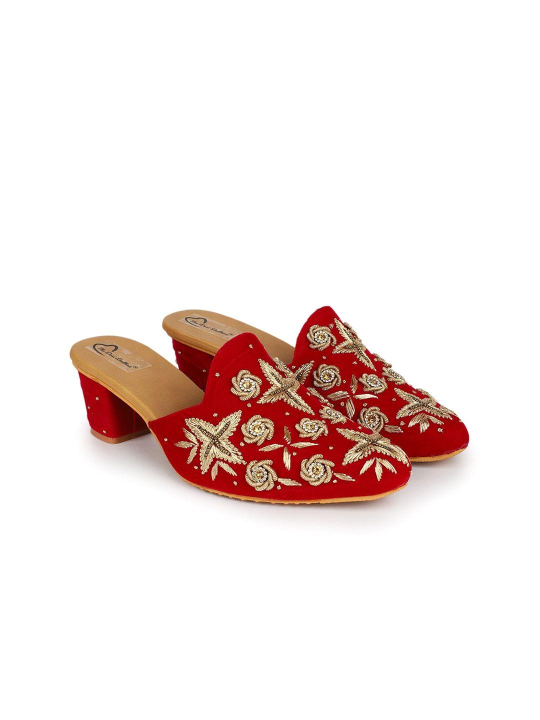 the desi dulhan embroidered block heel mules