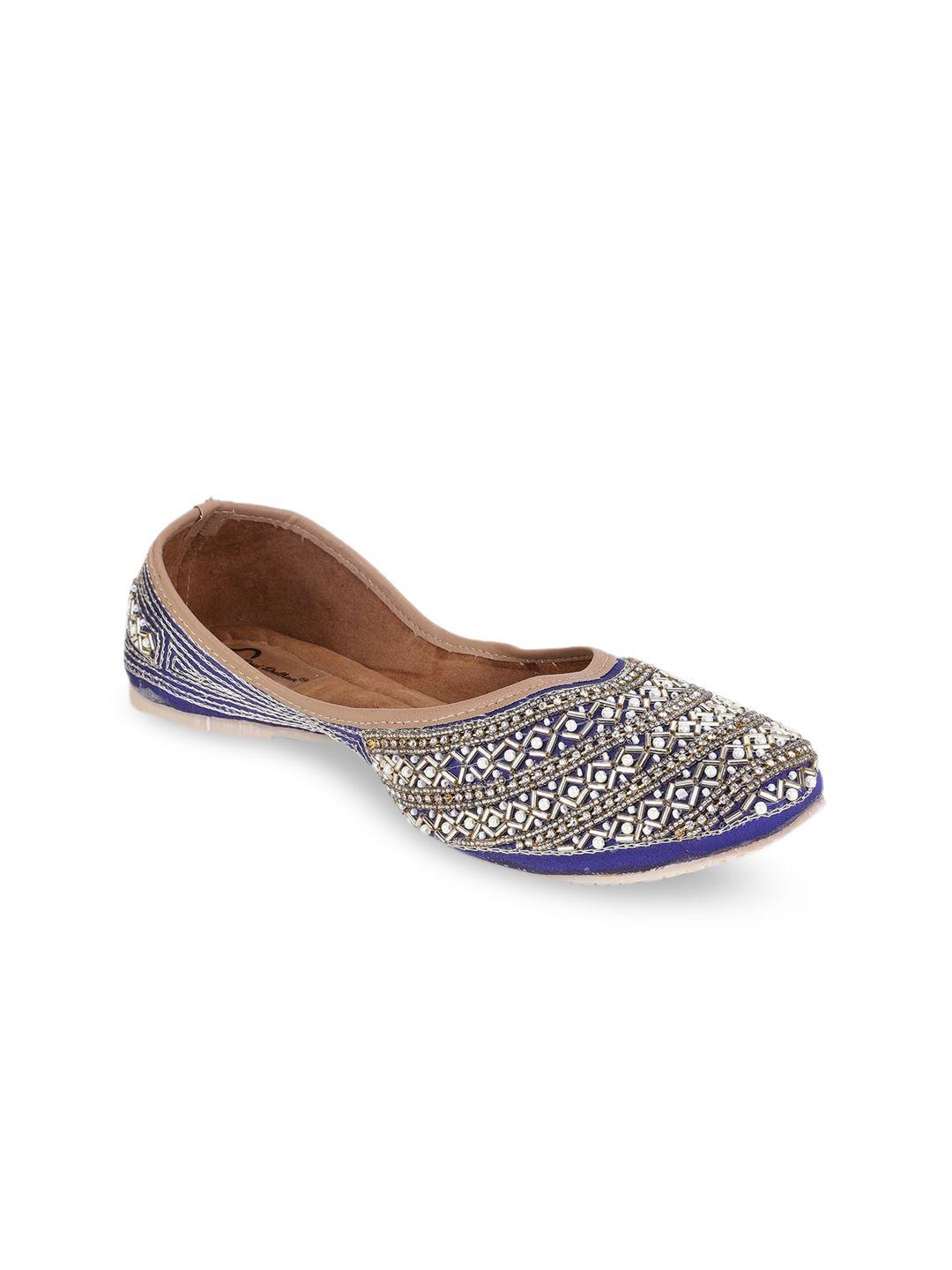 the desi dulhan women blue embellished ethnic mojaris flats