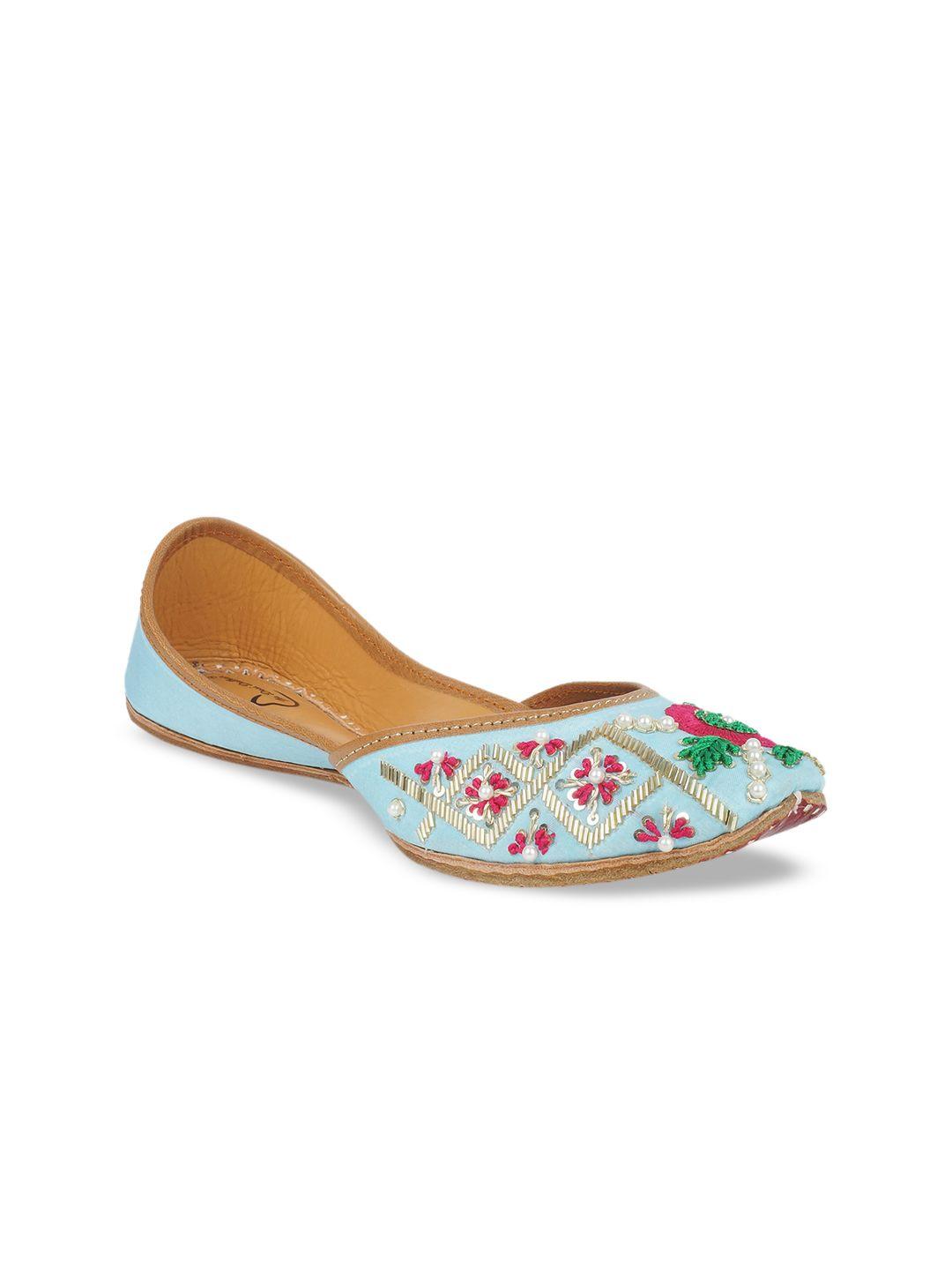 the desi dulhan women blue embellished fabric ballerinas