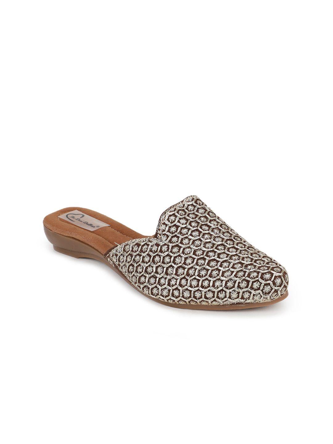 the desi dulhan women brown embellished ethnic mules flats