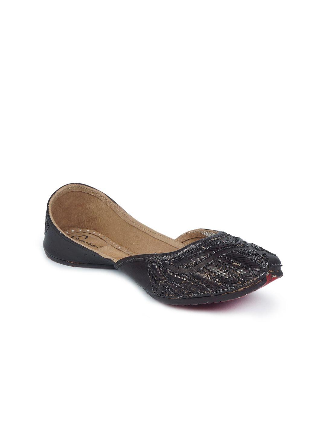 the desi dulhan women brown embellished leather ethnic mojaris flats