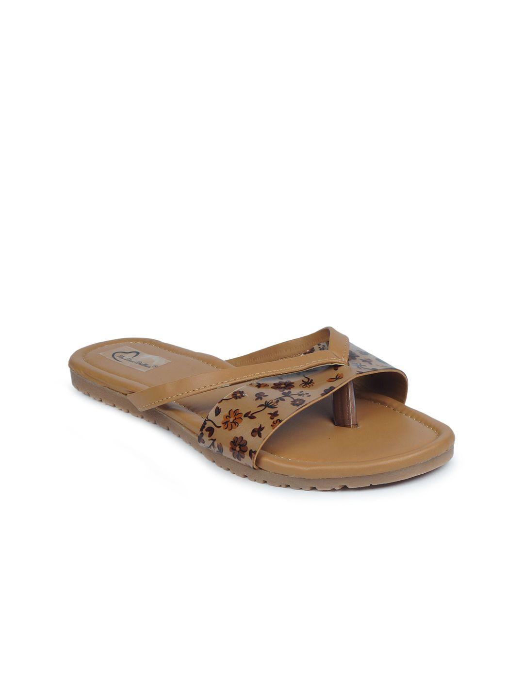 the desi dulhan women brown printed open toe flats with bows