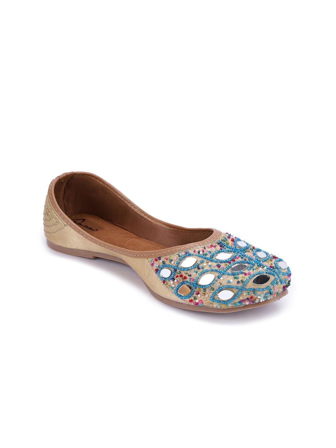 the desi dulhan women gold-toned embellished mojaris flats