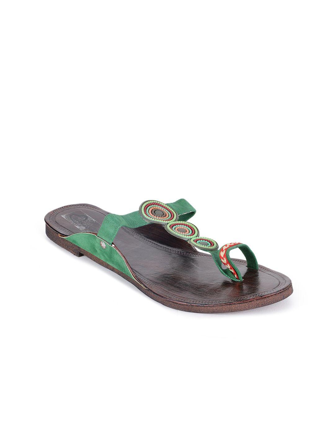 the desi dulhan women green embellished leather ethnic flats
