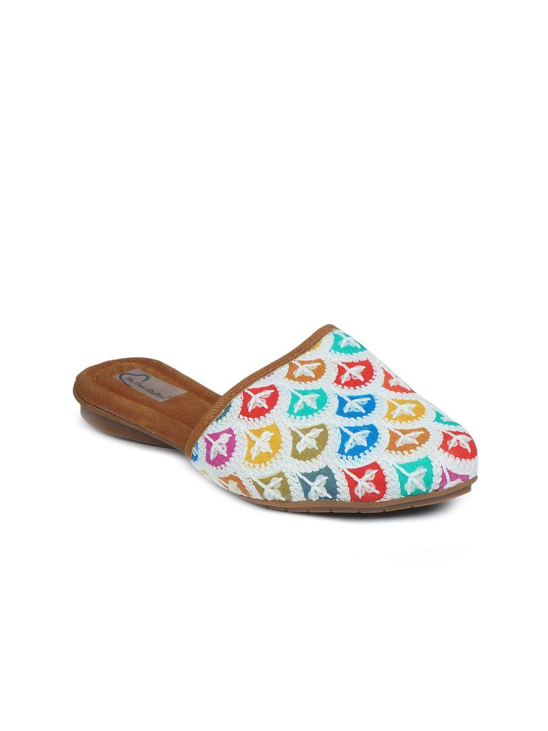 the desi dulhan women multicoloured printed leather ethnic mules flats