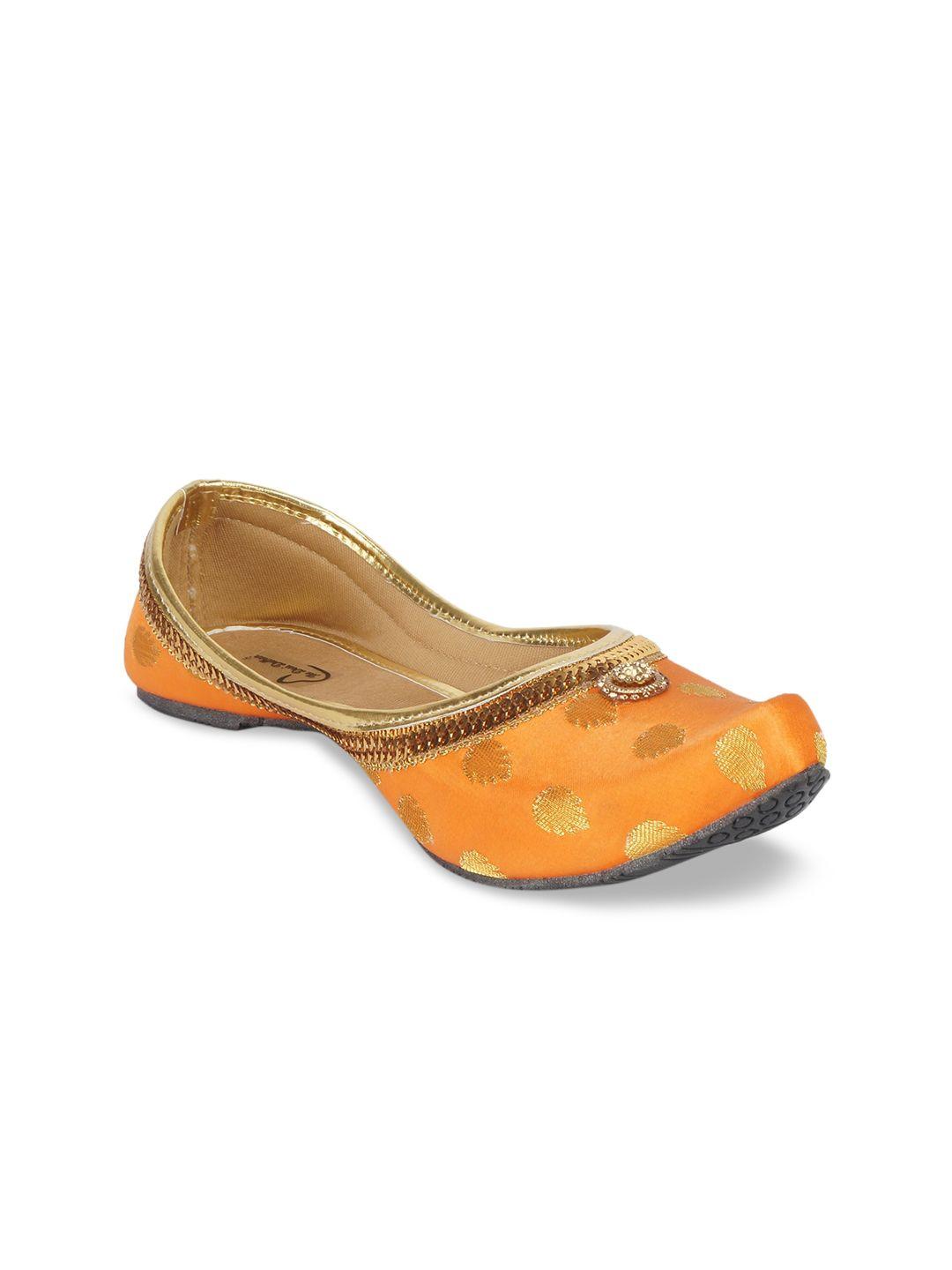 the desi dulhan women orange embellished ballerinas flats