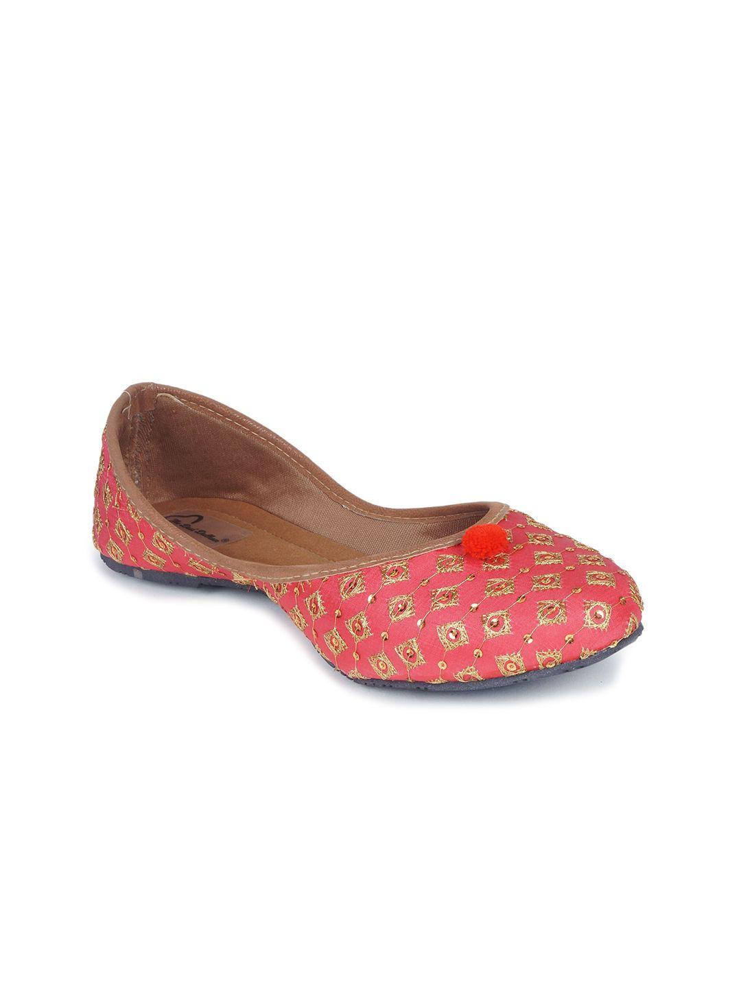 the desi dulhan women red embellished handcrafted mojaris