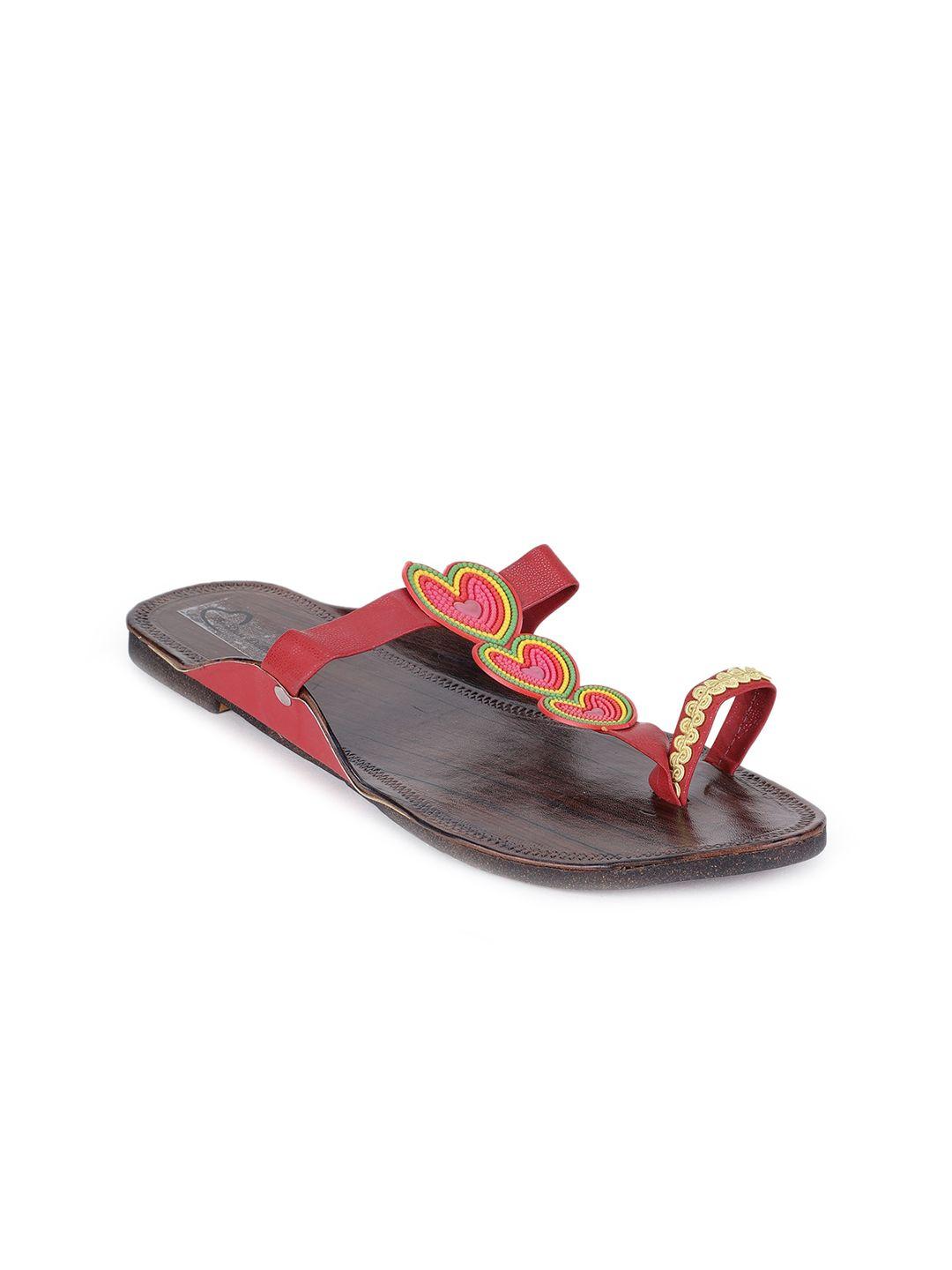 the desi dulhan women red embellished leather ethnic flats