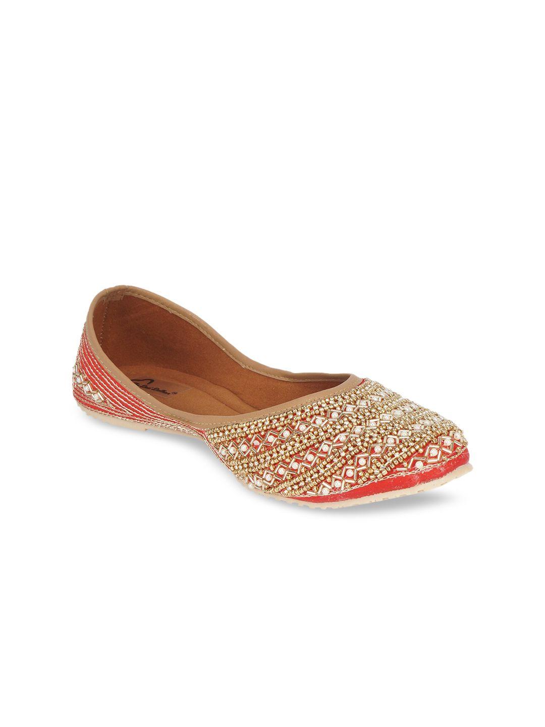 the desi dulhan women red embellished party mojaris flats