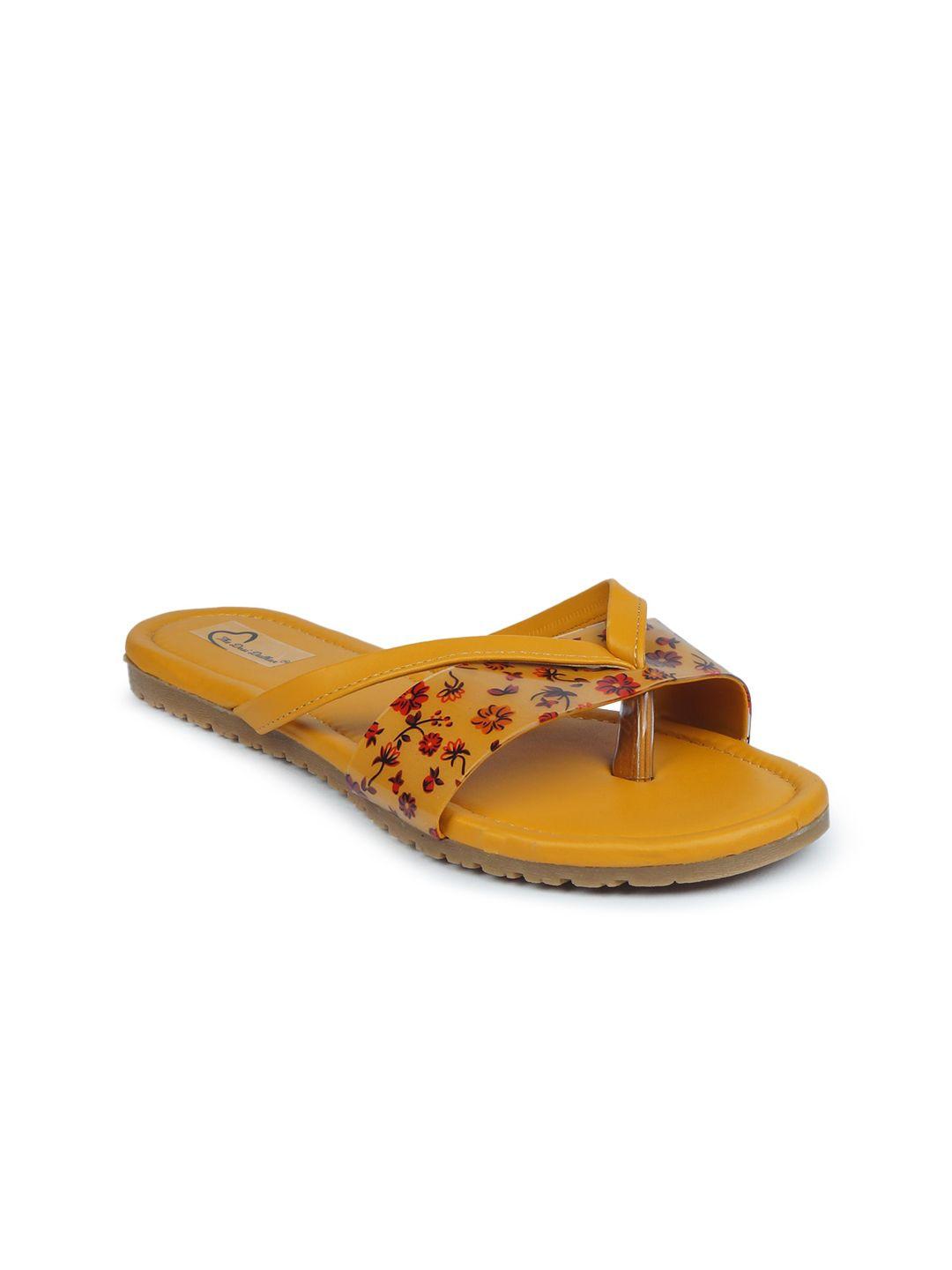 the desi dulhan women yellow printed open toe flats with bows