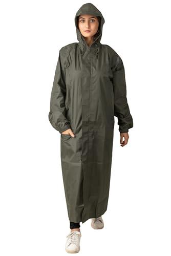 the dry cape ; let it rain - camper raincoat | waterproof rain coat for women, rain poncho, ladies rain coat | premium cfc zippers (dark armygreen)
