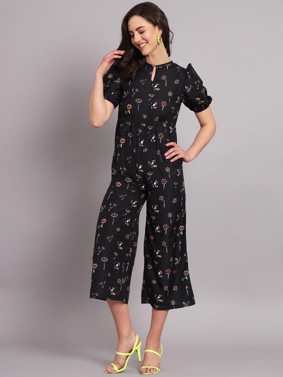 the dry state black & pink floral printed overall capri jumpsuit