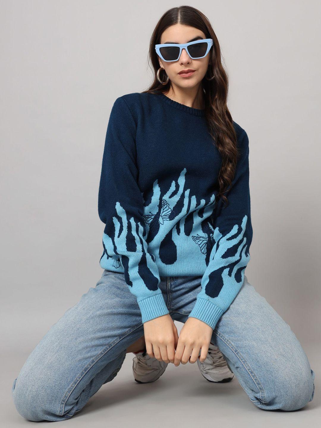 the dry state blue abstract printed acrylic pullover