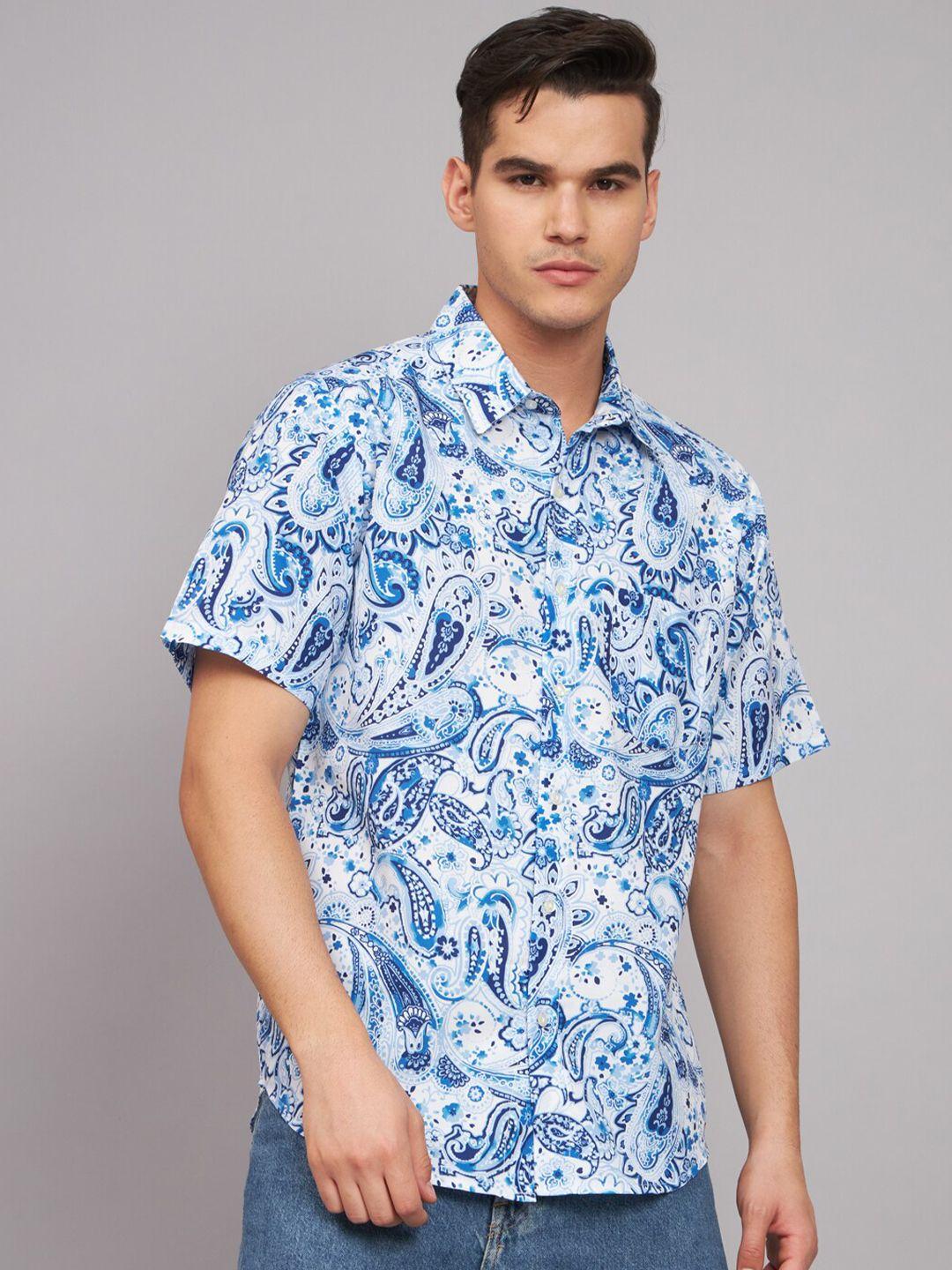 the dry state blue ethnic motifs printed short sleeves casual shirt