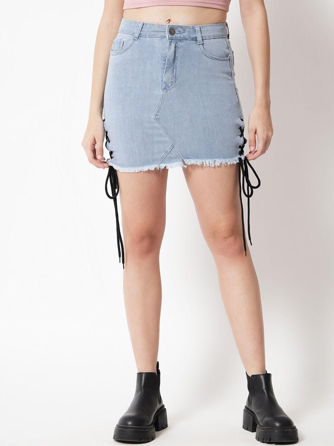 the dry state blue mid-rise a-line denim mini skirt