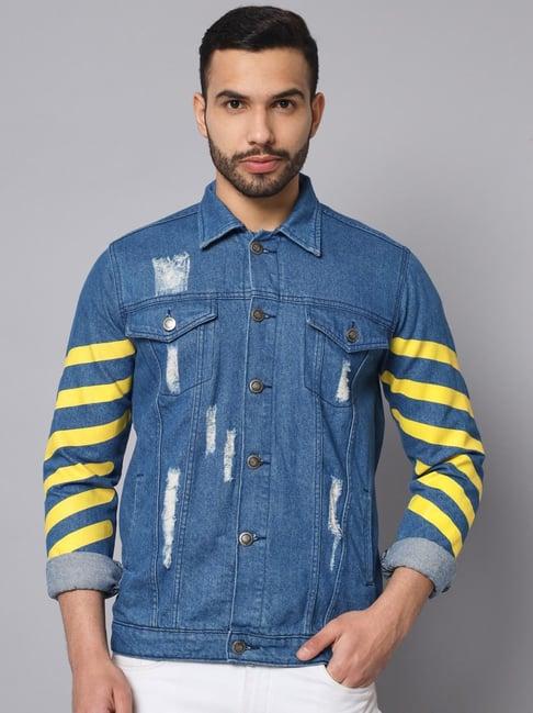 the dry state blue regular fit self pattern denim jacket