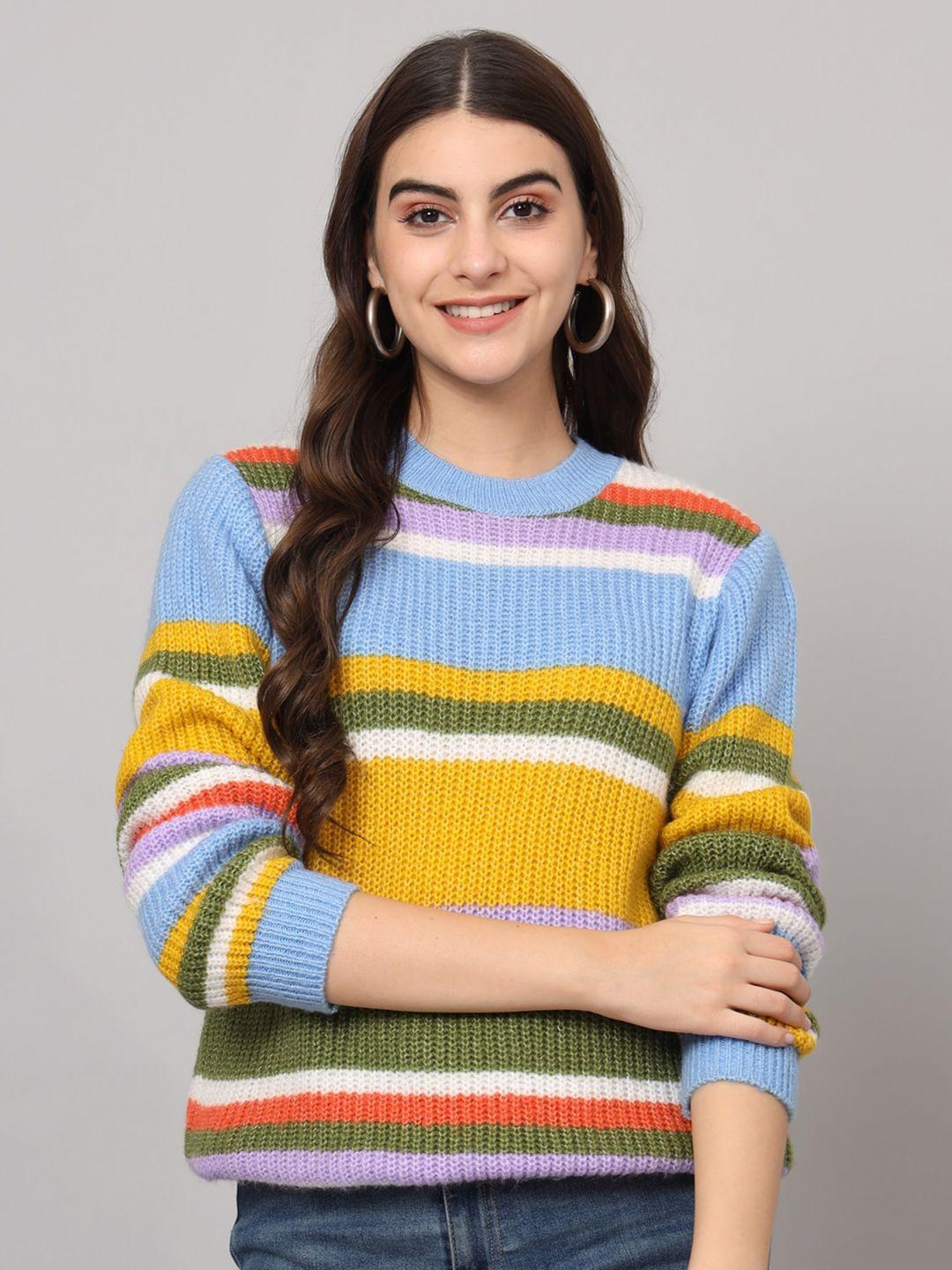 the dry state blue striped round neck acrylic pullover