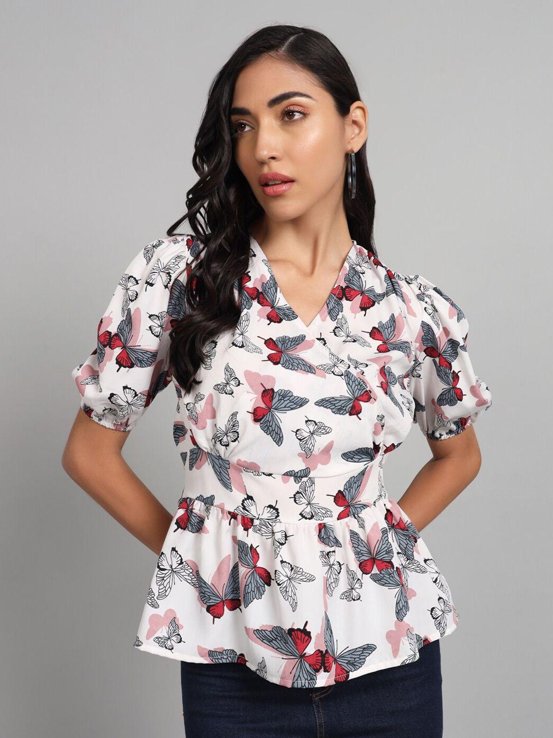 the dry state conversational print puff sleeve peplum top