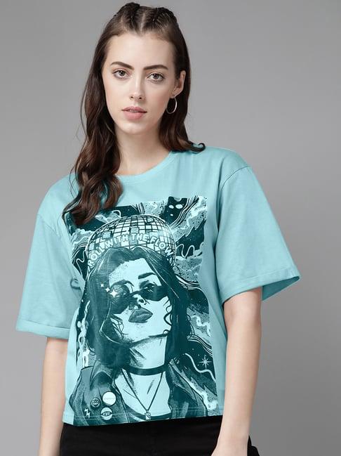 the dry state dusty turquoise cotton graphic print t-shirt