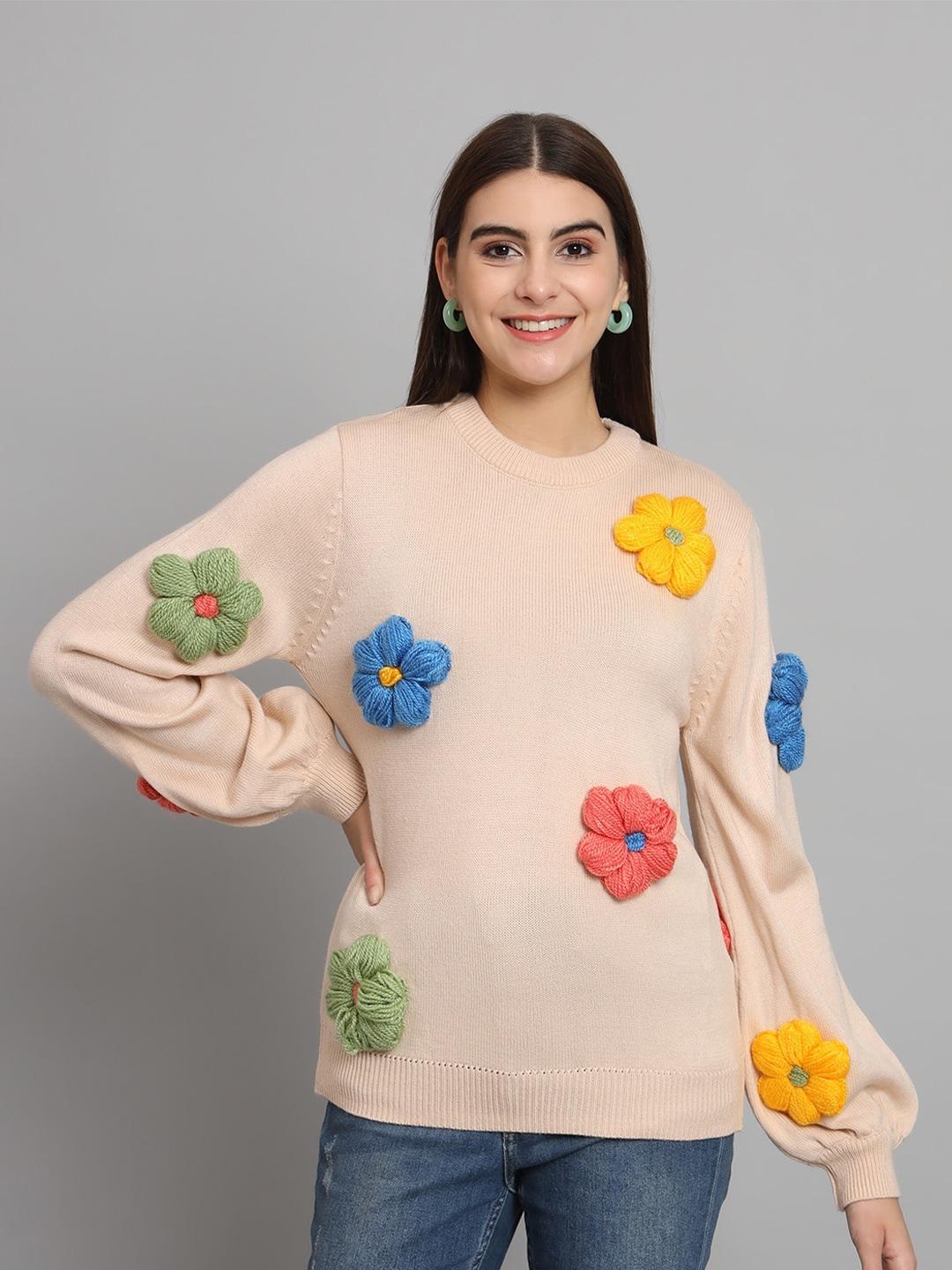 the dry state floral embroidered pullover acrylic sweater