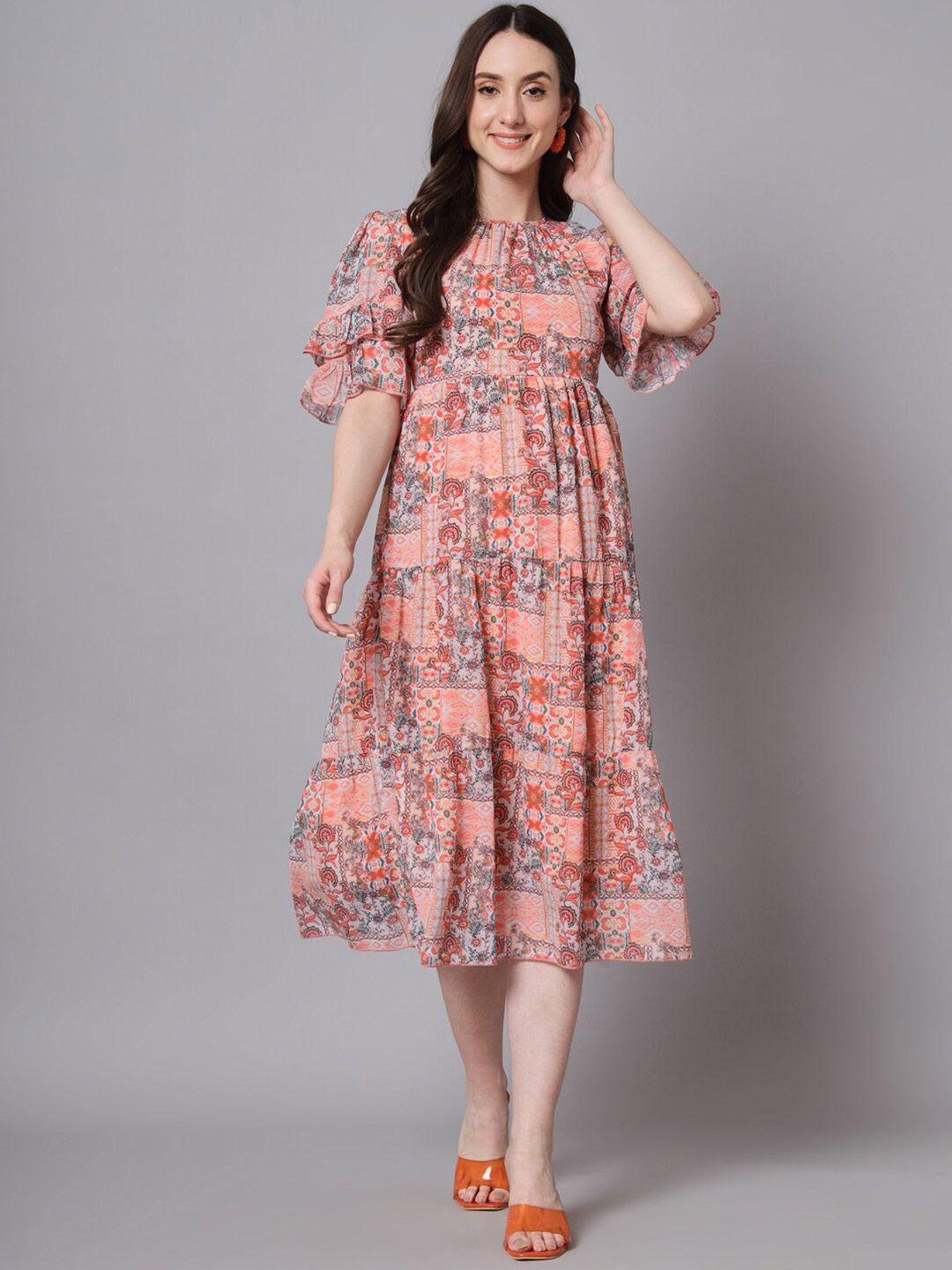 the dry state floral print tie-up neck bell sleeve georgette empire midi dress