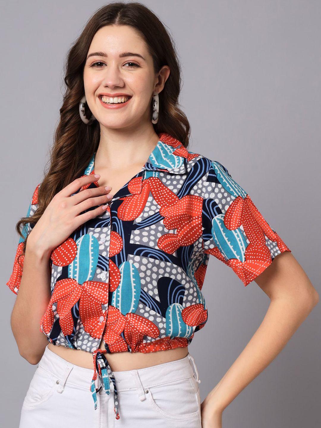 the dry state floral printed shirt style crop top