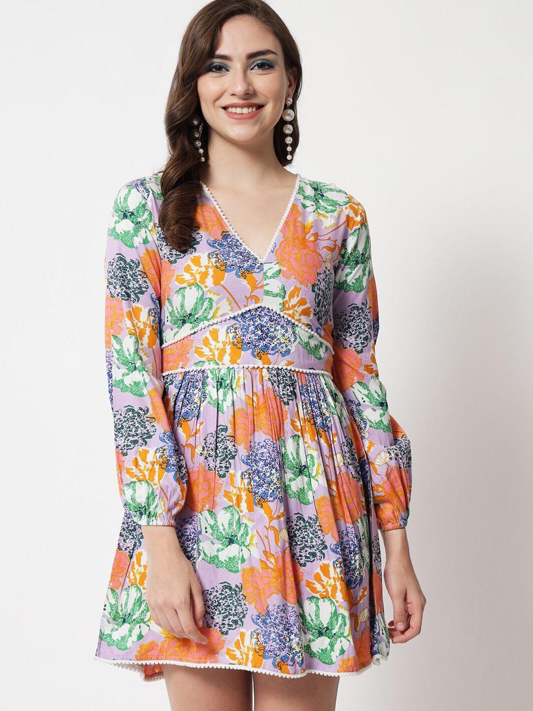 the dry state floral printed v-neck puff sleeves dress