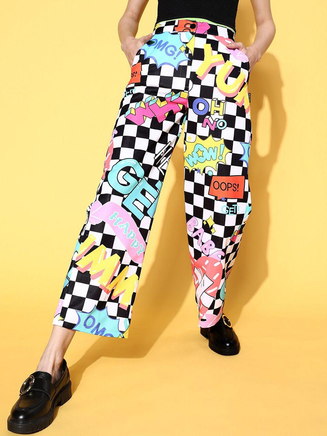 the dry state geometric printed relaxed straight fit high-rise cotton trousers