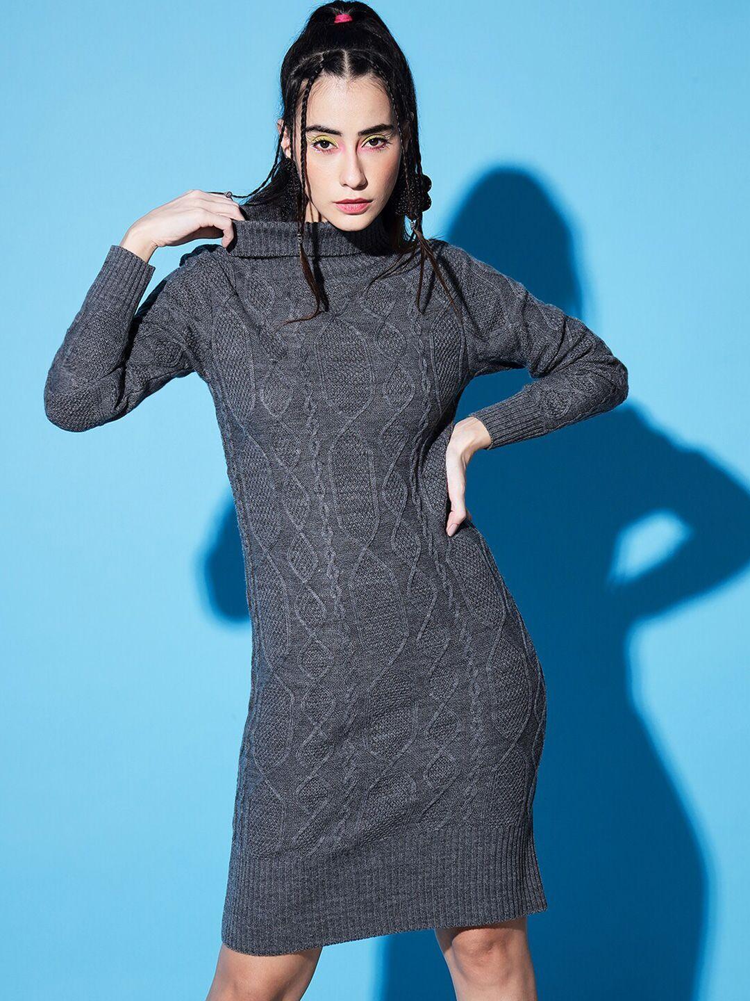 the dry state grey self design acrylic sweater dress