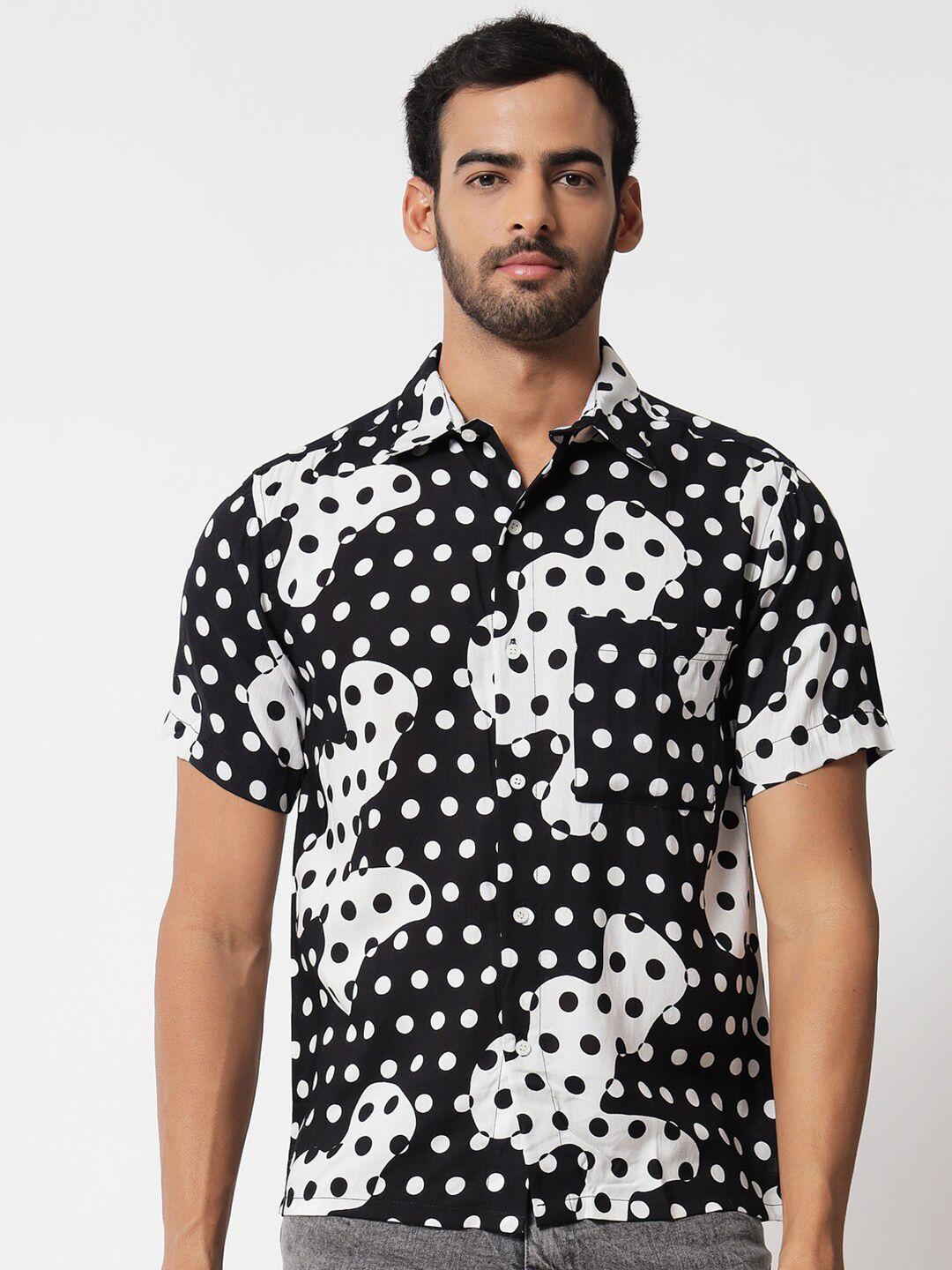 the dry state men black comfort boxy printed casual shirt