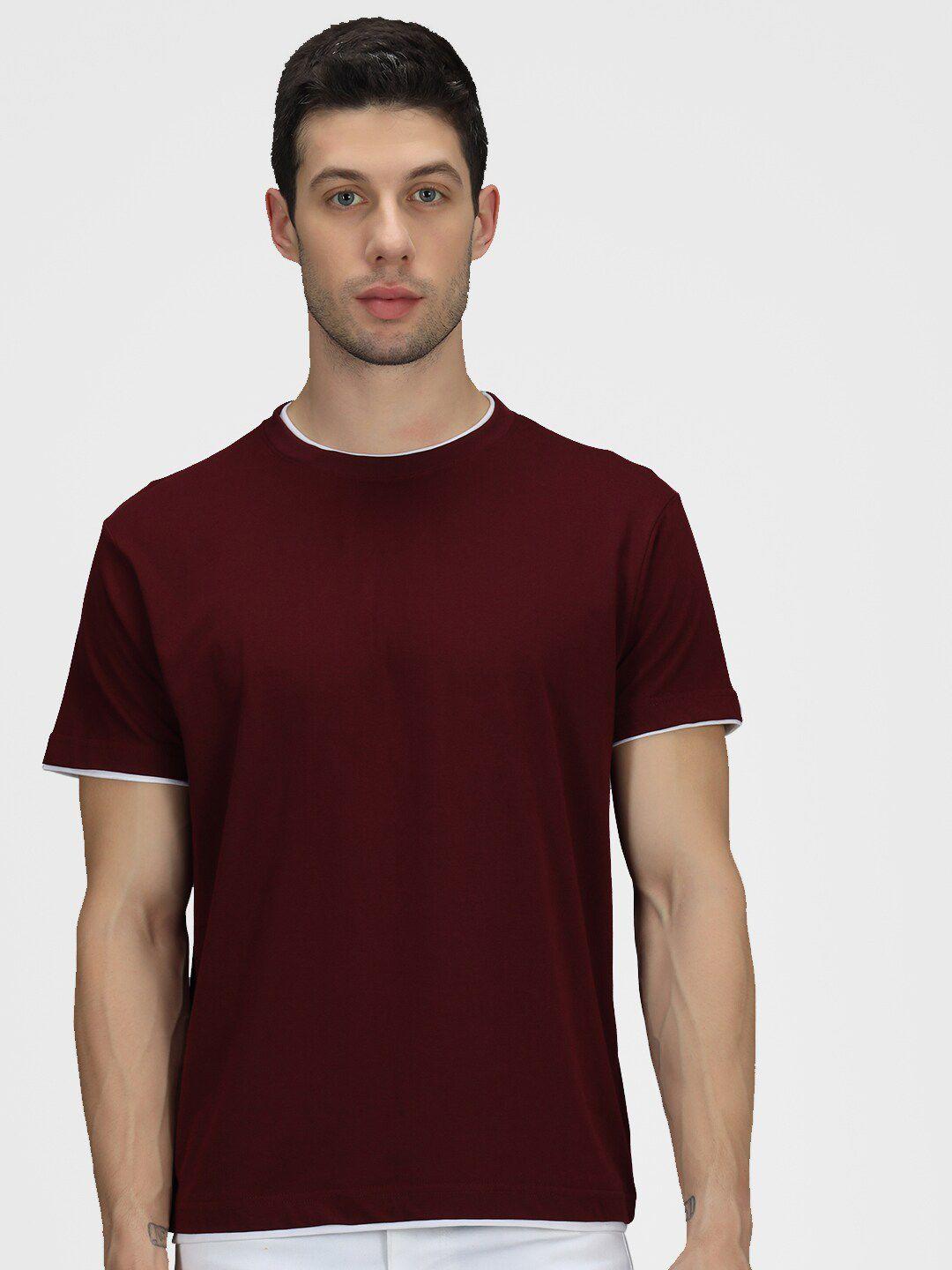 the dry state men burgundy with contrast piping t-shirt