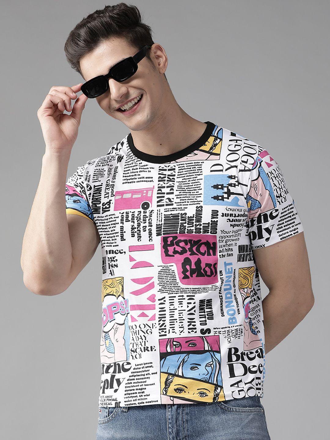 the dry state men multicoloured magazine printed cotton t-shirt