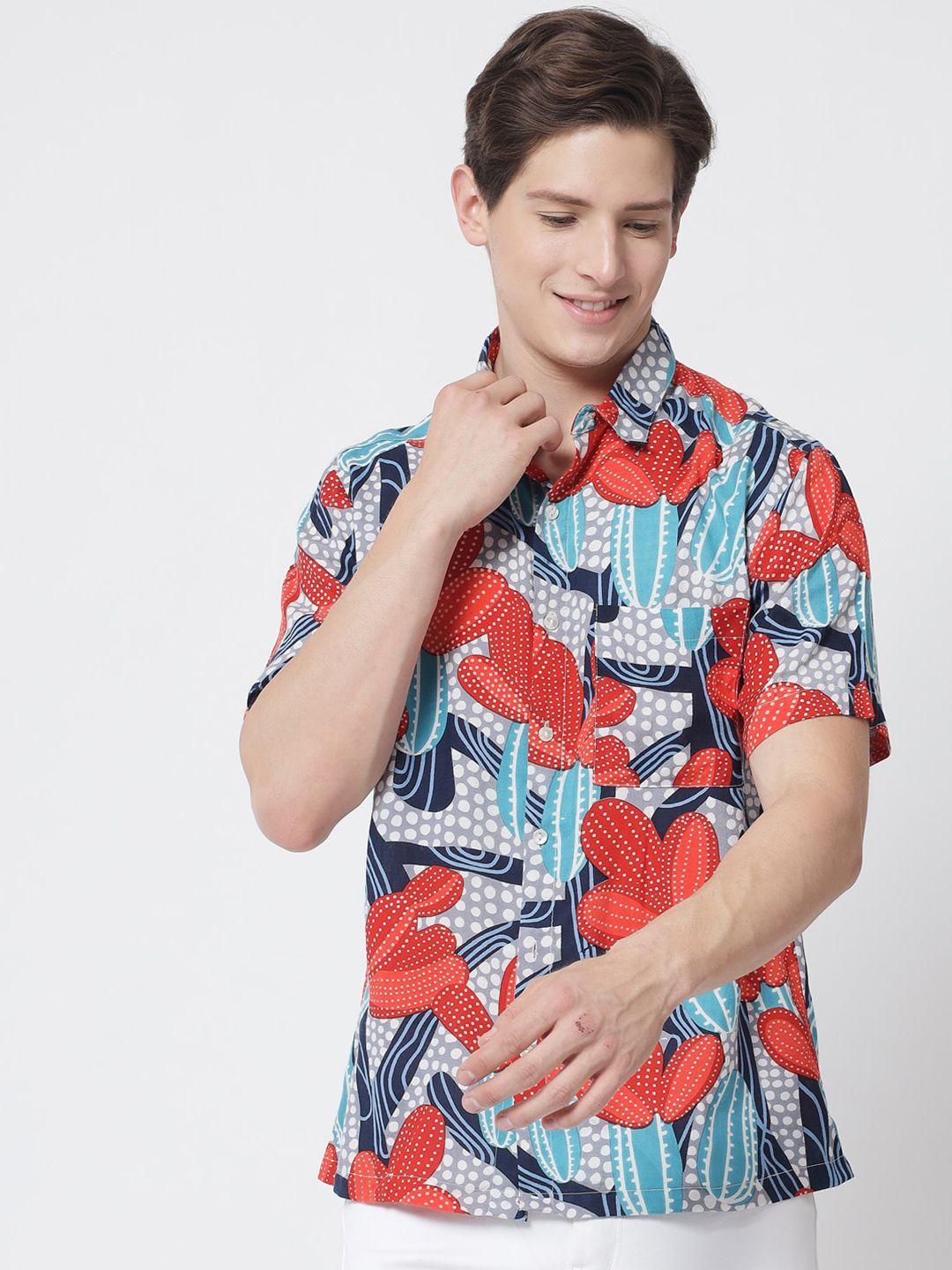 the dry state men red & blue printed casual shirt