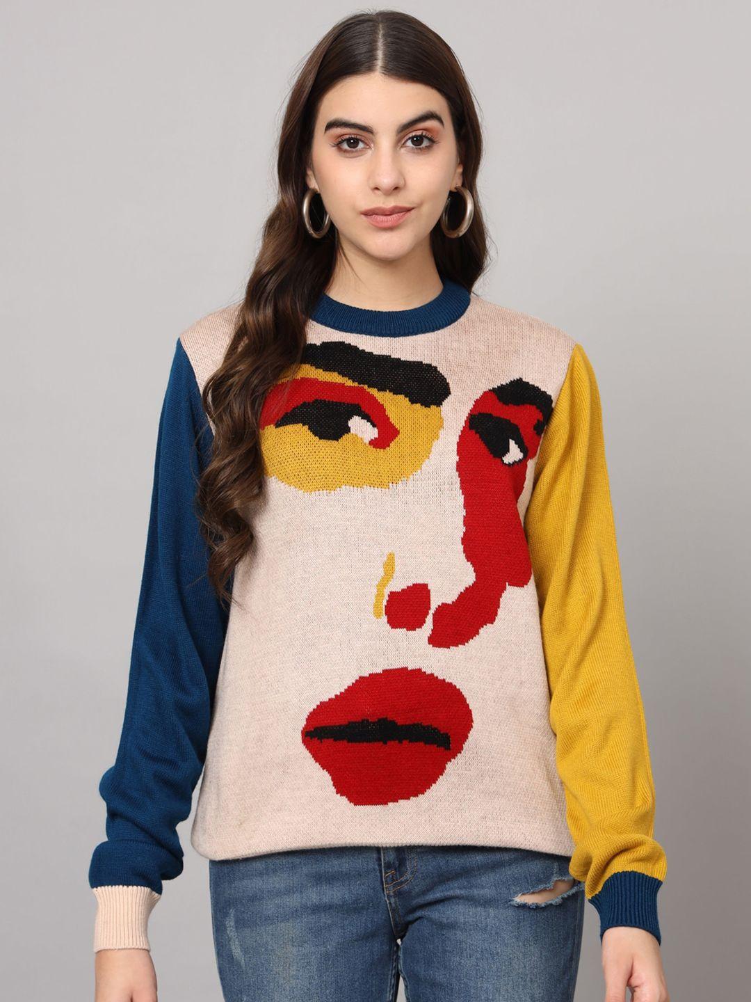 the dry state peach-coloured graphic printed acrylic pullover sweater