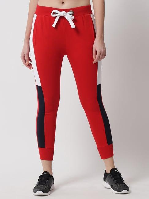 the dry state red cotton color-block joggers