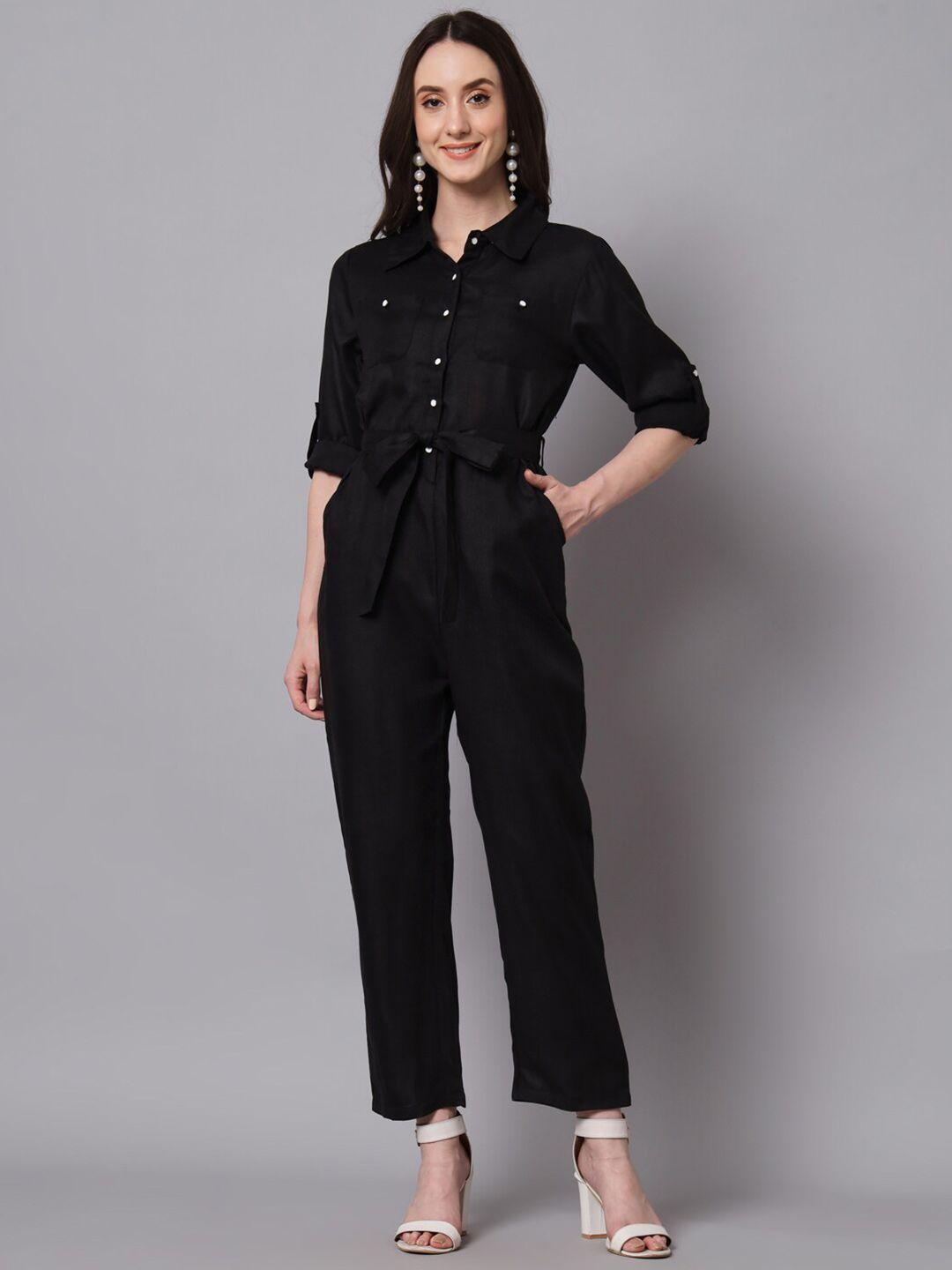 the dry state shirt collar roll up sleeves waist tie ups cotton basic jumpsuit