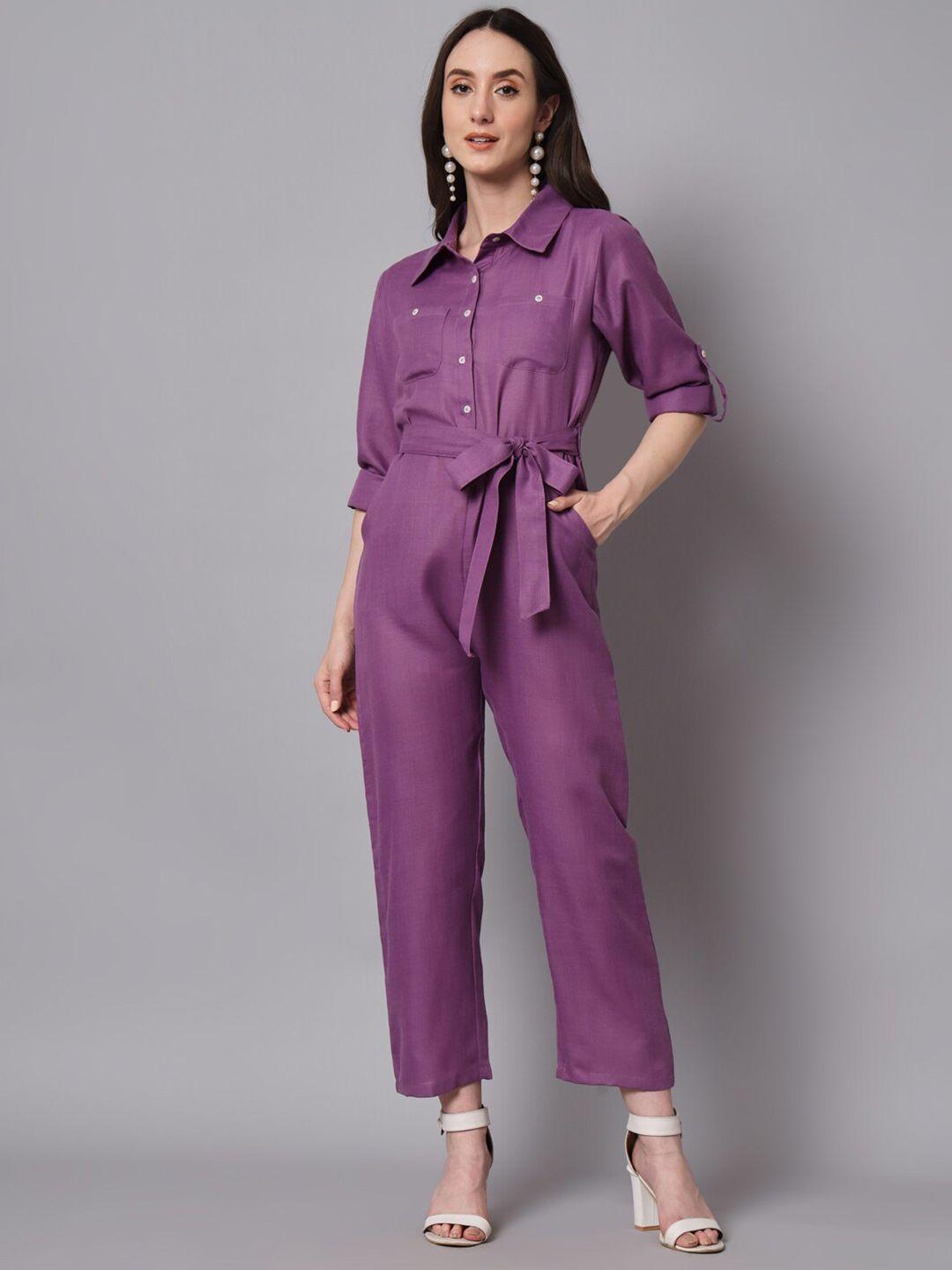 the dry state shirt collar roll up sleeves waist tie ups cotton basic jumpsuit