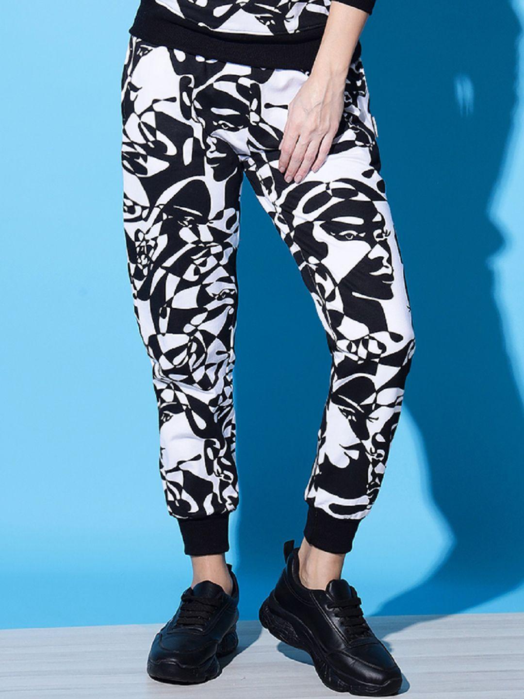 the dry state women black & white cotton printed jogger