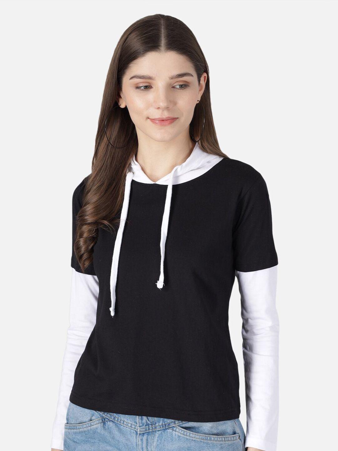 the dry state women black colourblocked hood t-shirt