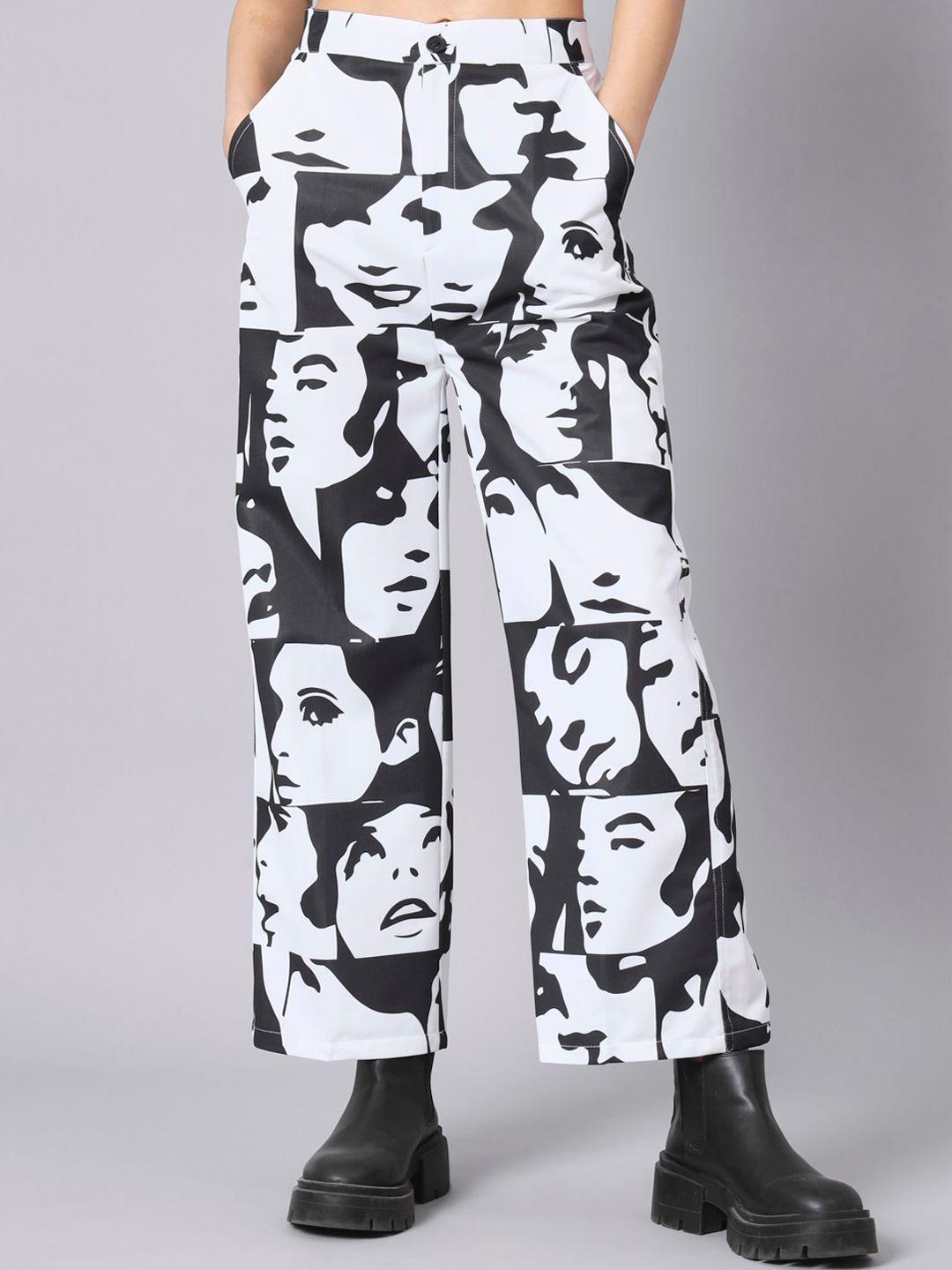 the dry state women black conversational printed straight fit high-rise parallel trousers
