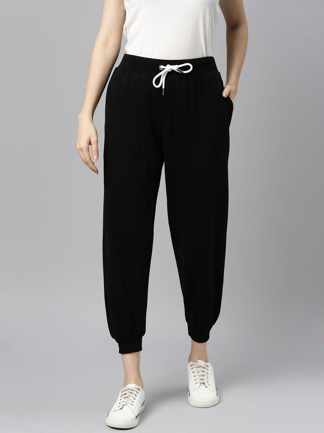 the dry state women black loose fit high-rise easy wash joggers trousers
