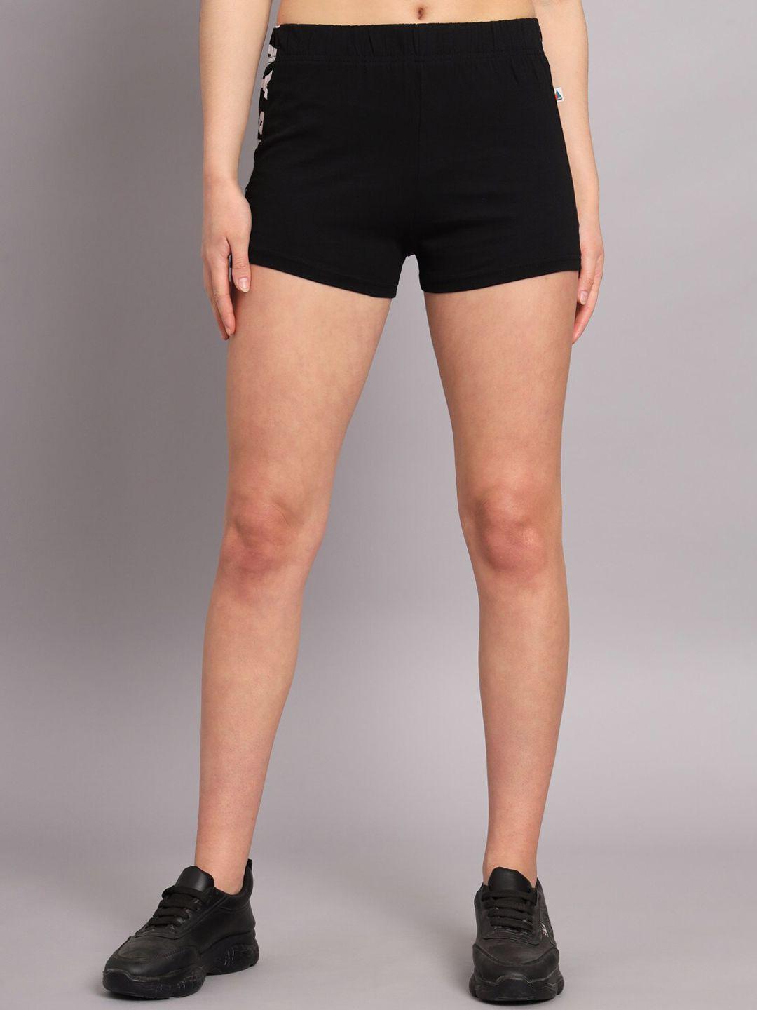 the dry state women black typography printed cotton shorts