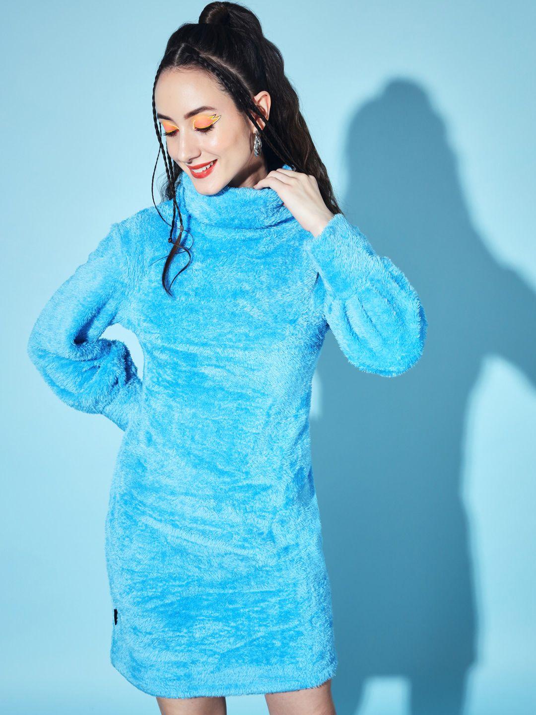the dry state women blue longline pullover with fuzzy detail