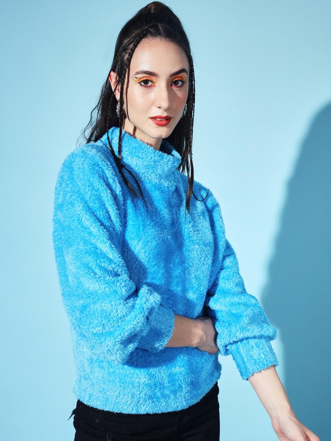 the dry state women blue pullover with fuzzy detail