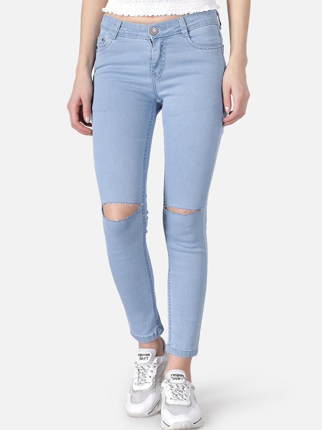 the dry state women blue relaxed fit mid-rise slash knee jeans