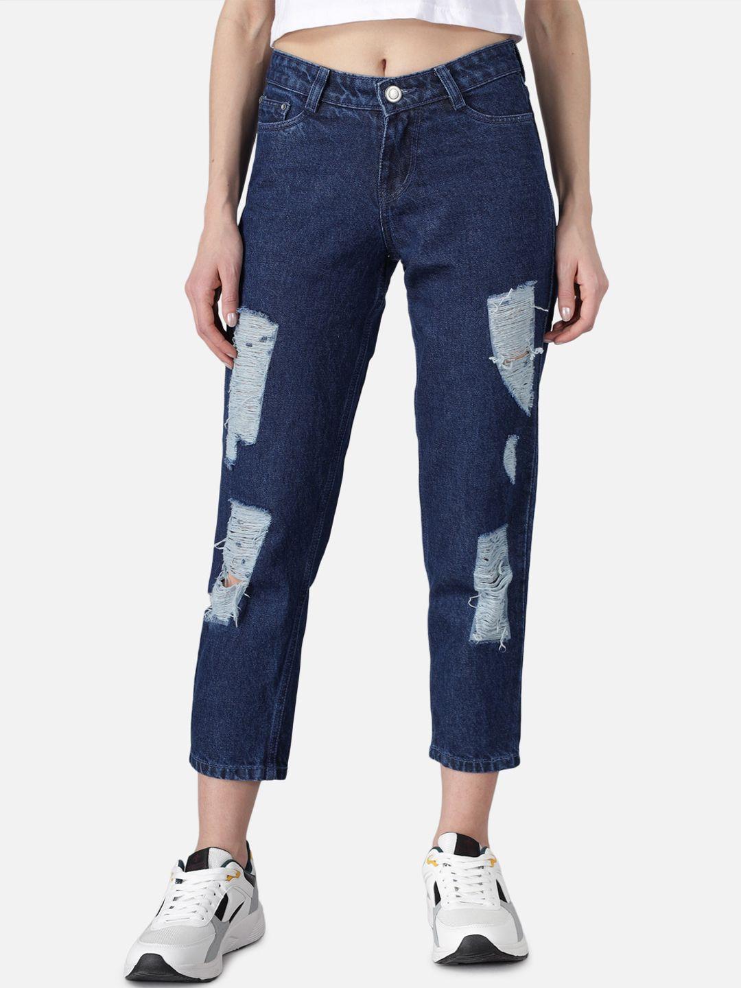 the dry state women blue slim fit mid-rise highly distressed jeans