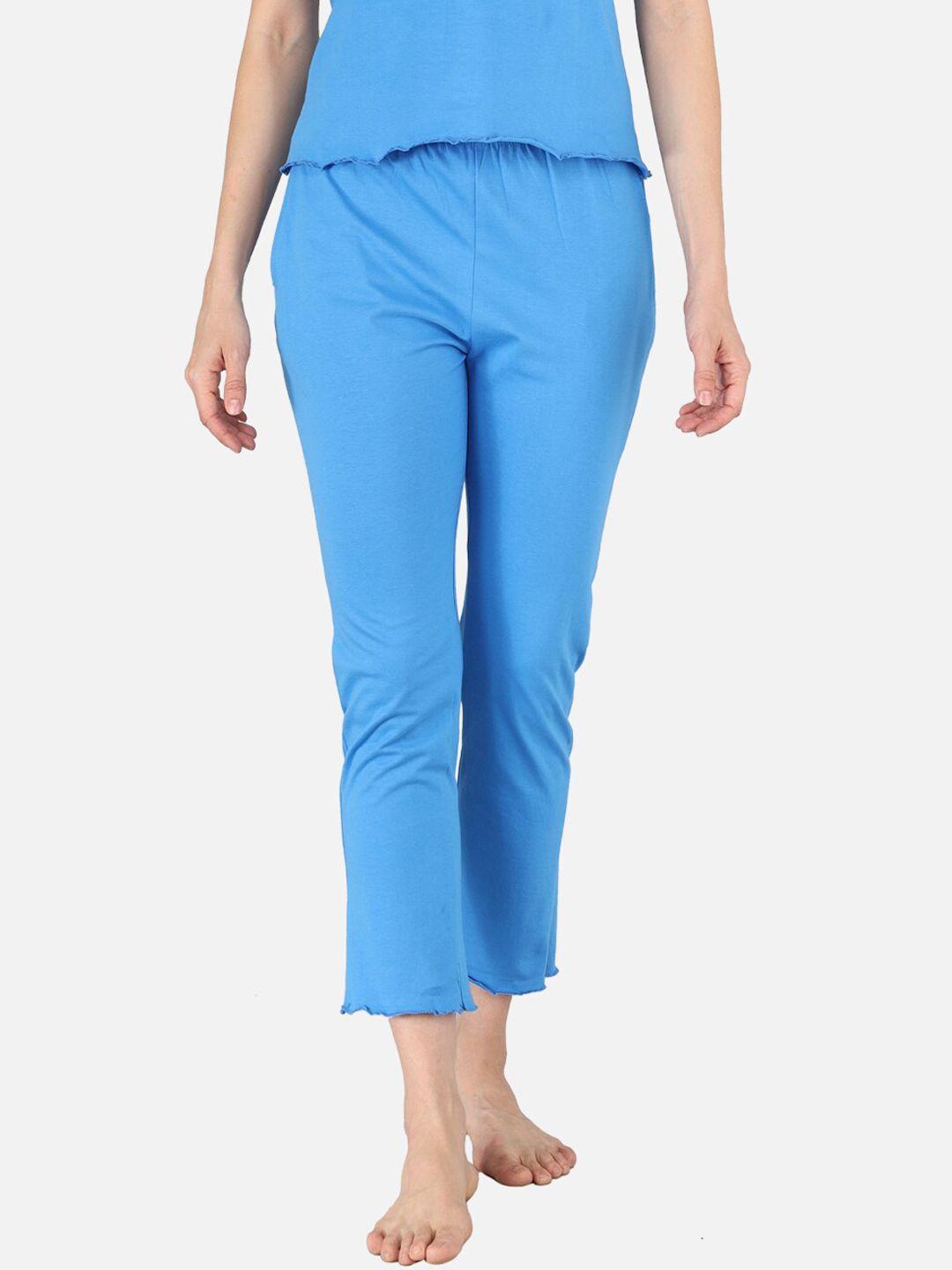 the dry state women blue solid cotton pyjamas