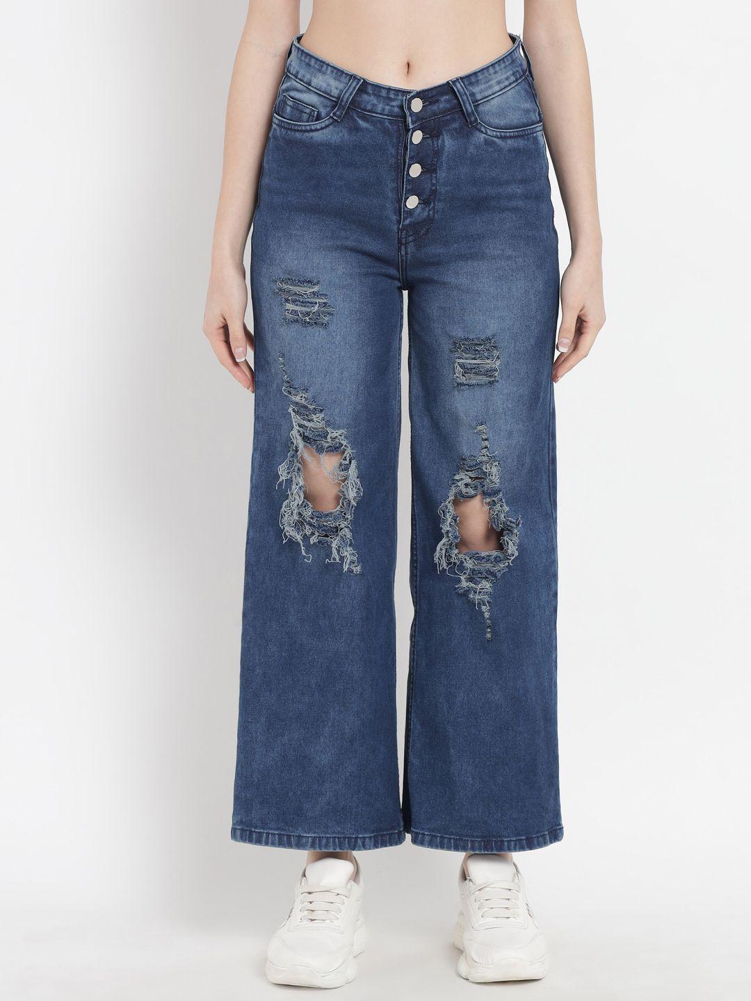 the dry state women blue straight fit high-rise highly distressed heavy fade stretchable jeans