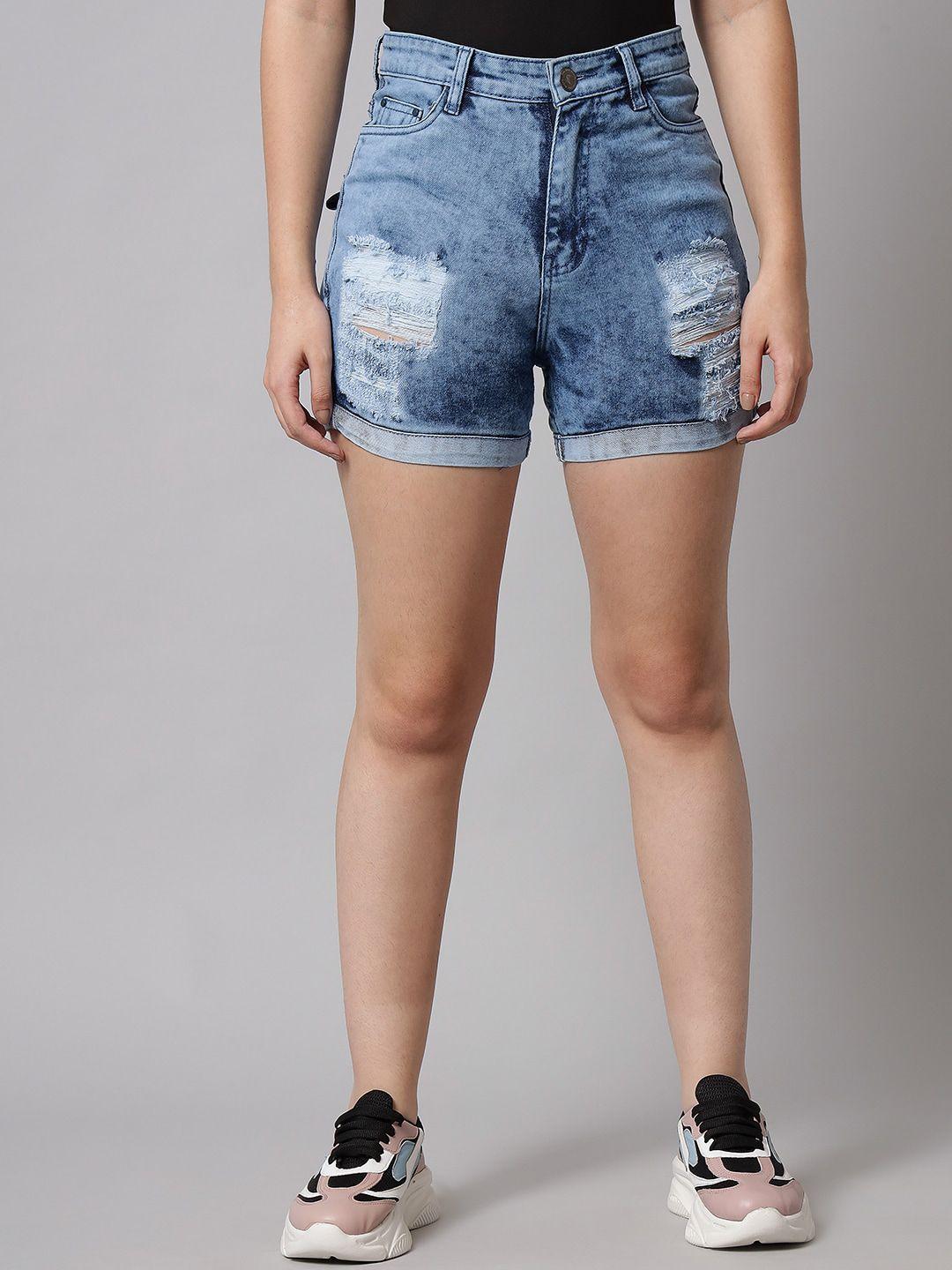 the dry state women blue washed high-rise denim shorts