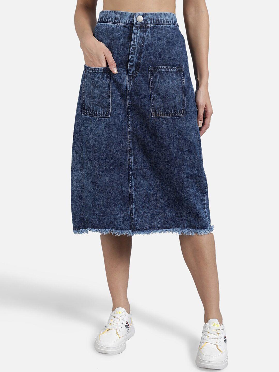 the dry state women blue washed knee length a-line skirts